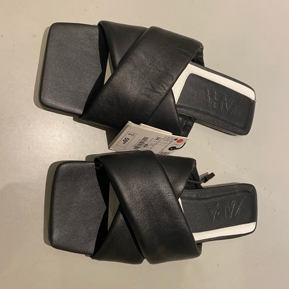 Zara leather square toe flats